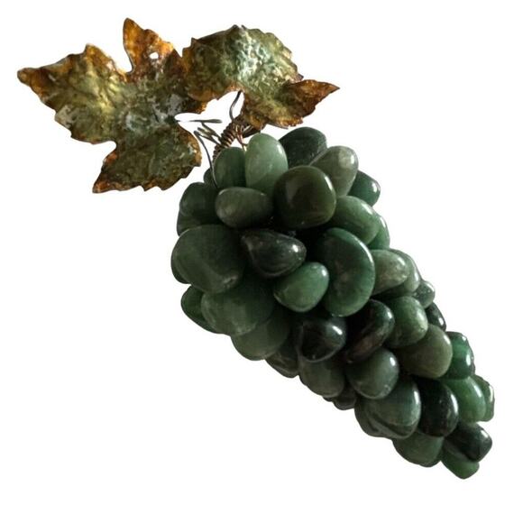 Set Of 3 Aventurine Amethyst Stone Green Purple Grapes Cluster Metal Leaf MCM - Picture 2 of 10